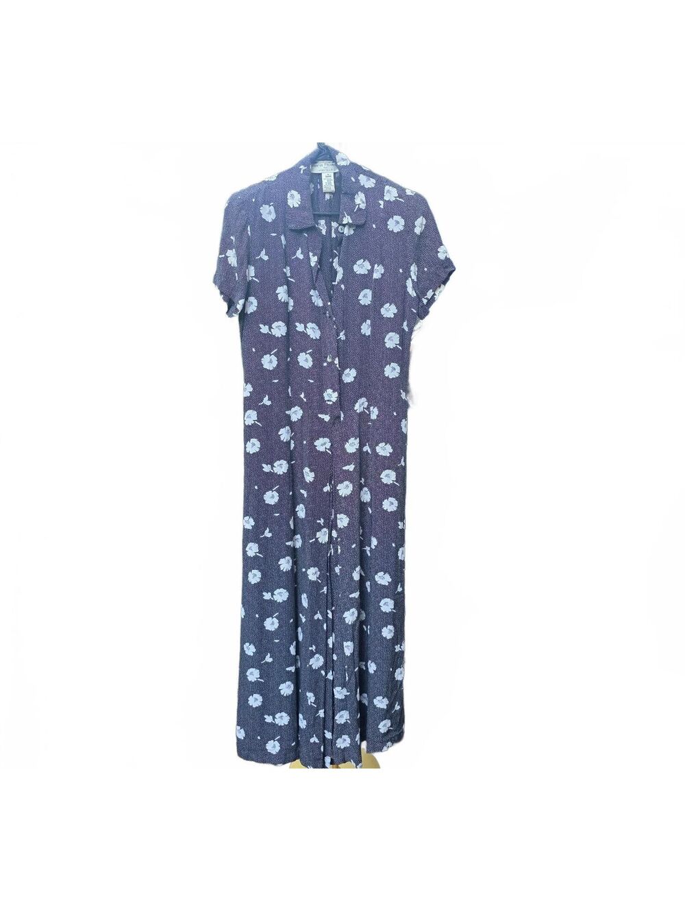 Vintage Size 6 Rena Rowan for Saville Women's Navy Blue Floral Rayon Dress